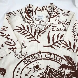 Distortion Modern Tropical Beach Club Camp Shirt Mens Medium Brown Seersucker
